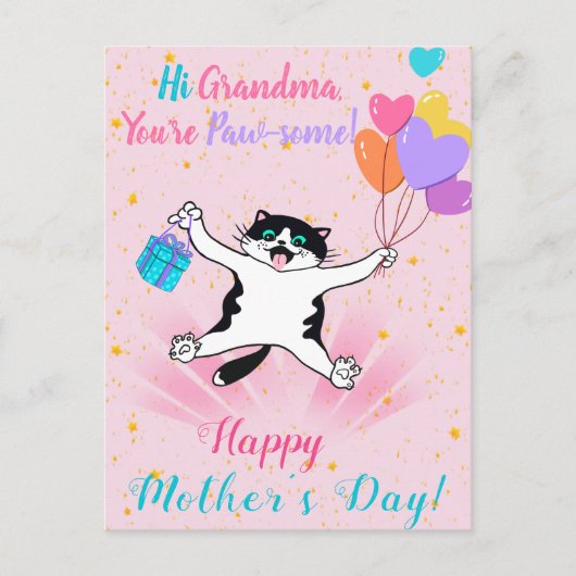 Grandma Moederdag Cute Kat Roze Briefkaart (Voorkant)