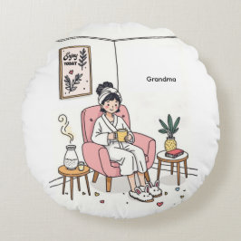 Grandma Mother's Day Cozy Relaxing Illustration Rond Kussen