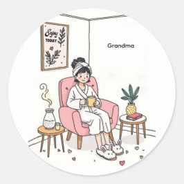 Grandma Mother's Day Cozy Relaxing Illustration Ronde Sticker
