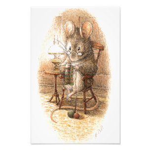 Grandma Mouse Knitting Foto Afdruk