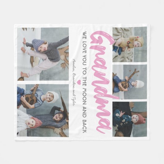 Grandma Nana 5 Foto Collage Fleece Deken (Voorkant (Horizontaal))