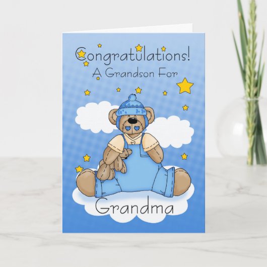 Grandma New Baby Boy Gefeliciteerd Kaart (Voorkant)