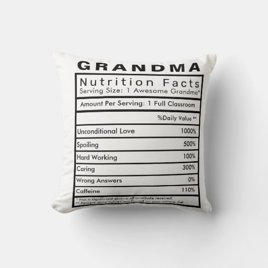Grandma Nutrition Facts Statistics Cushion Kussen (Voorkant)