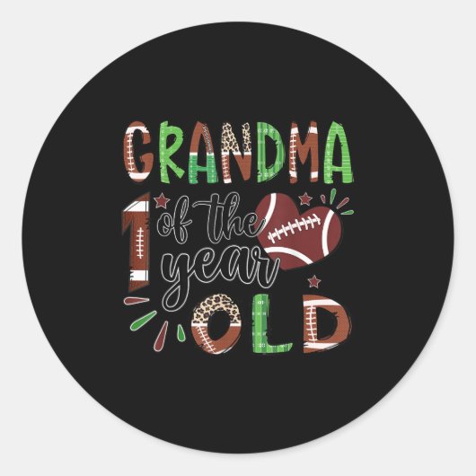 Grandma Of The 1 Year Old Football 1st Birthday Bo Ronde Sticker (Voorkant)