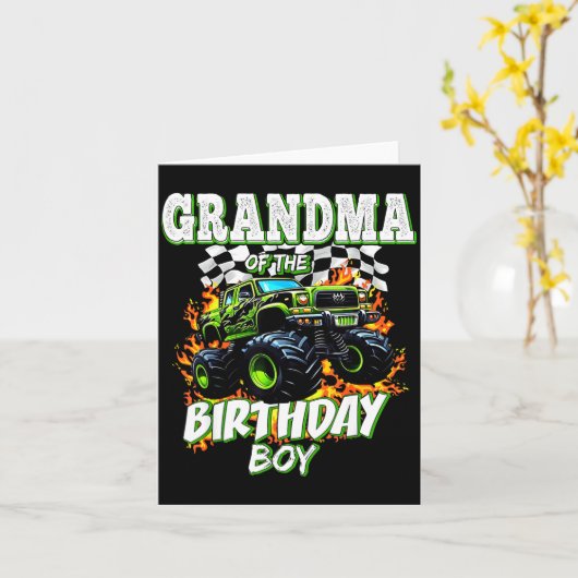 Grandma Of The Birthday Boy Monster Truck Birthday Kaart (Gele Bloem)