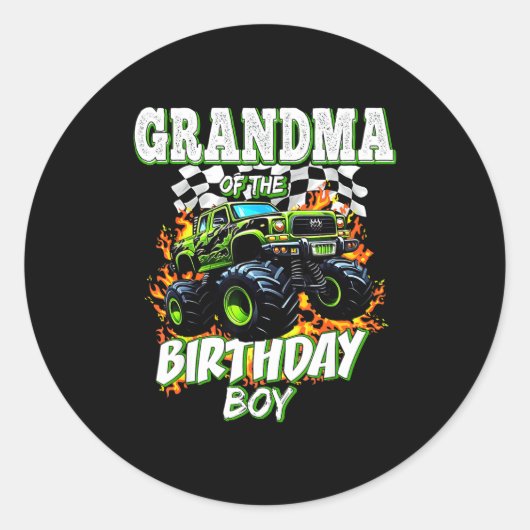 Grandma Of The Birthday Boy Monster Truck Birthday Ronde Sticker (Voorkant)