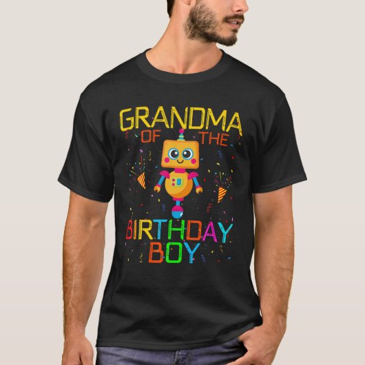 Grandma Of The Birthday Boy Robotics Theme Family T-shirt (Voorkant)