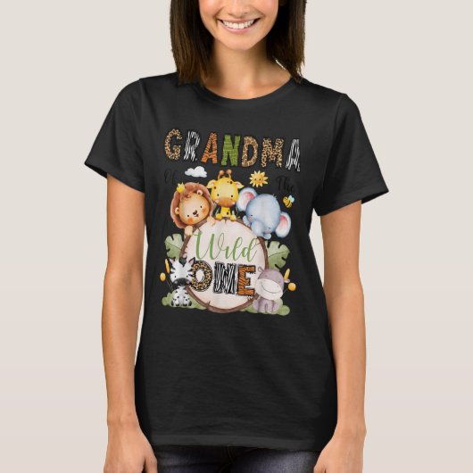 Grandma Of The Wild One 1st Birthday Boy Jungle Sa T-shirt (Voorkant)