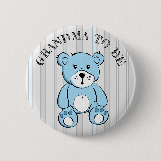 GRANDMA om Blue Teddy Bear Baby shower Button te z (Voorkant)