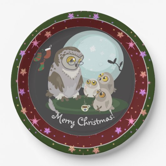 Grandma Owl Storytell Kerstmis Papieren Bordje (Voorkant)