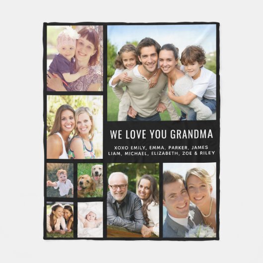 Grandma Photo Collage Black Fleece Deken (Voorkant)