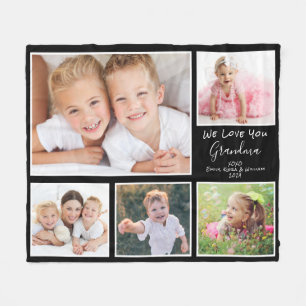 Grandma Photo Collage Black Fleece Deken