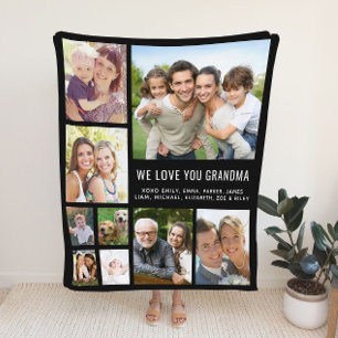 Grandma Photo Collage Black Fleece Deken