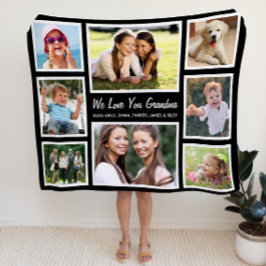 Grandma Photo Collage Black Fleece Deken