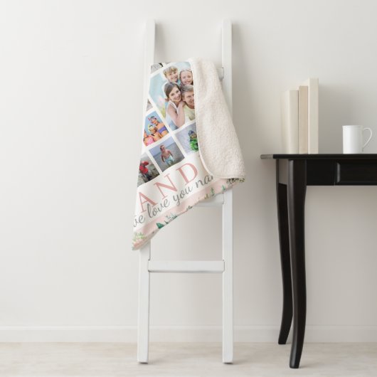 GRANDMA Photo Collage Floral Blush Pink Sherpa Deken (In situ)