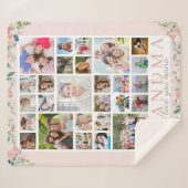 GRANDMA Photo Collage Floral Blush Pink Sherpa Deken (Voorkant (horizontaal))