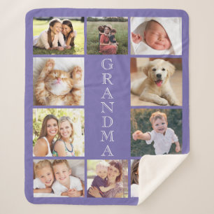 Grandma Photo Collage Paars Sherpa Deken