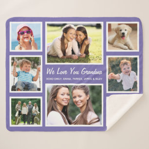 Grandma Photo Collage Paars Sherpa Deken