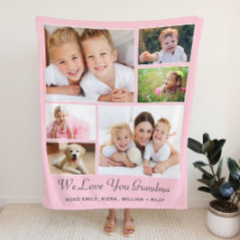 Grandma Photo Collage Pink Sherpa Deken