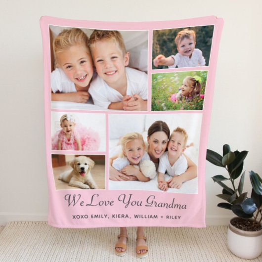Grandma Photo Collage Pink Sherpa Deken