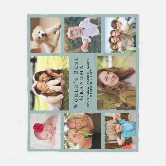 Grandma Photo Collage Sage Green Fleece Deken (Voorkant)