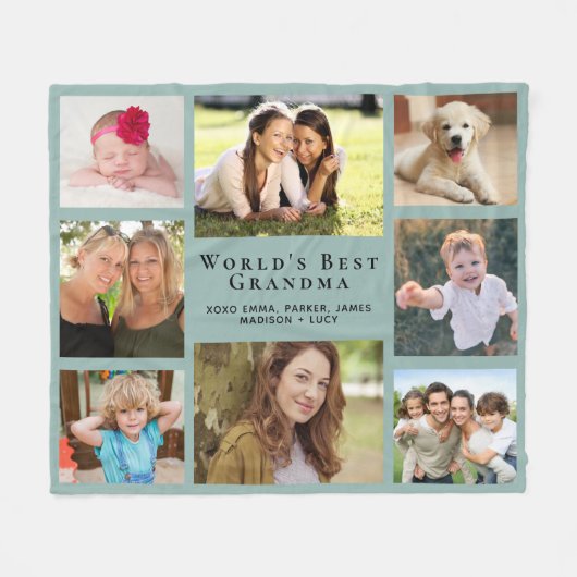 Grandma Photo Collage Sage Green Fleece Deken (Voorkant (Horizontaal))