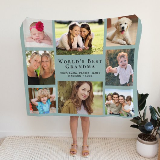 Grandma Photo Collage Sage Green Fleece Deken
