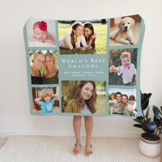 Grandma Photo Collage Sage Green Fleece Deken