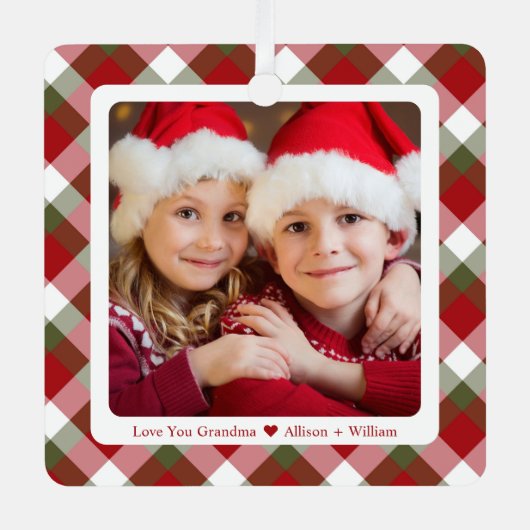 Grandma Photo met kerstcadeaus Metalen Ornament (Voorkant)