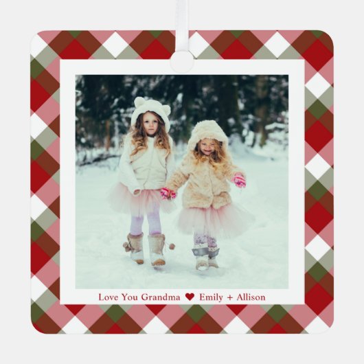 Grandma Photo met kerstcadeaus Metalen Ornament (Voorkant)