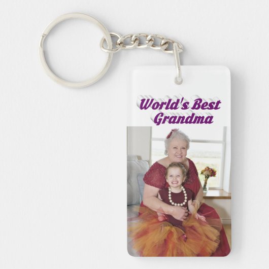 Grandma Photo paarse tekst Sleutelhanger (Voorkant)