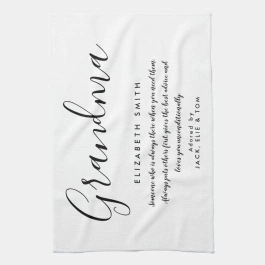 Grandma Quote Elegant Script Black en White Theedoek (Verticaal)