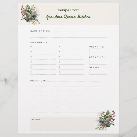 Grandma Recipes | Bijgewerkte Rustic Recipe Page (Voorkant)