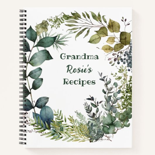 Grandma Recipes | Rustic Green Wreath Personalized Notitieboek (Voorkant)
