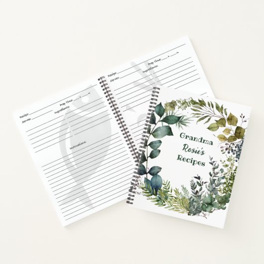 Grandma Recipes | Rustic Green Wreath Personalized Notitieboek (Binnen)