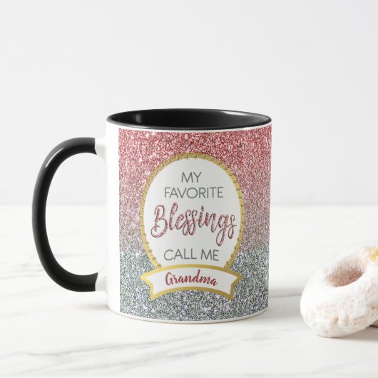 Grandma Roos Silver Glitter Favoriete Blessenaars Mok (Met donut)