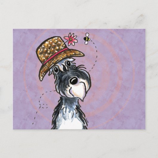 Grandma Schnauzer Flower Pet Off-Leash Art™ Briefkaart (Voorkant)
