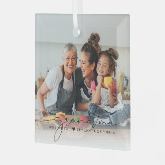 Grandma Script Overlay | Wij houden van u Glas Ornament (Voorkant links)