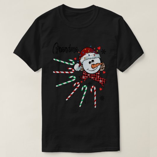 Grandma Snowman Candy Cane Kerstmis Funny T-shirt (Design voorkant)
