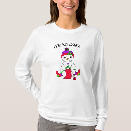 Grandma Snowman Cute Whimsical T-shirt (Voorkant)