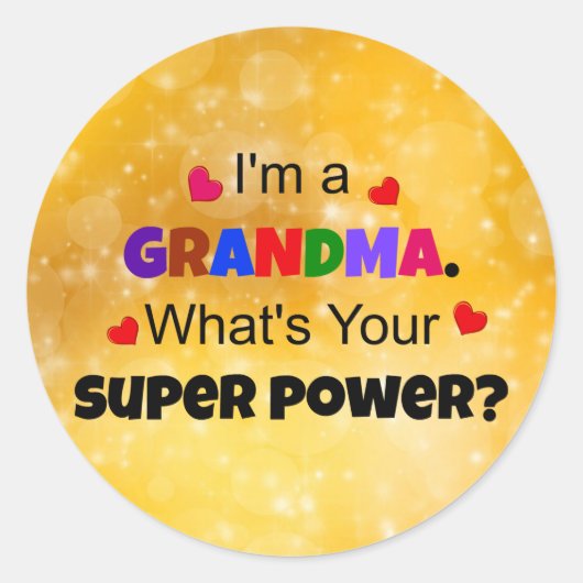 Grandma Super Power, populair design, Ronde Sticker (Voorkant)