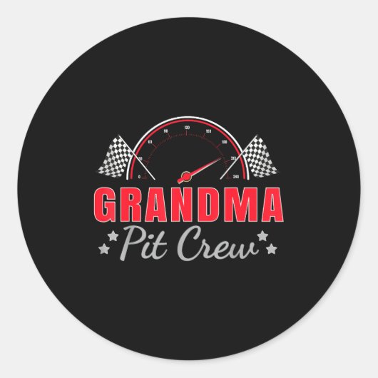 Grandma T Crew Race Car Driver Birthday Party Raci Ronde Sticker (Voorkant)