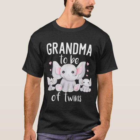 Grandma To Be Of Twins Elephant Baby Shower Twin T-shirt (Voorkant)