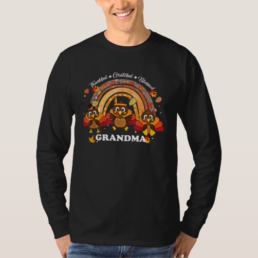 Grandma Turkey Rainbow Sunflower Thankful Grateful T-shirt (Voorkant)