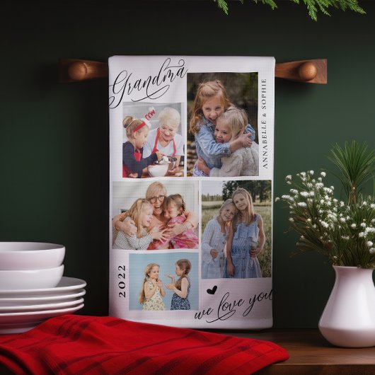 Grandma we houden van je foto Collage Typografie Theedoek