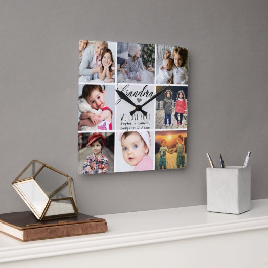 Grandma we houden van je foto Collage Vierkante Klok (Kantoor)