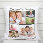 Grandma we houden van je foto kussen<br><div class="desc">Viel Oma met deze aangepaste foto collage witte kussen. Je kunt je personaliseren met zes familiefoto's van kleinkinderen, familieleden, huisdieren, enz., en de expressie aanpassen aan "Ik hou van je" of "We houden van je", en of ze "oma", "Nana", "mama" enz. heet. Je kunt ook de namen van de kleinkinderen...</div>