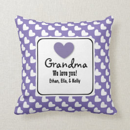 GRANDMA We houden van je Paarse en witte hart D06 Kussen