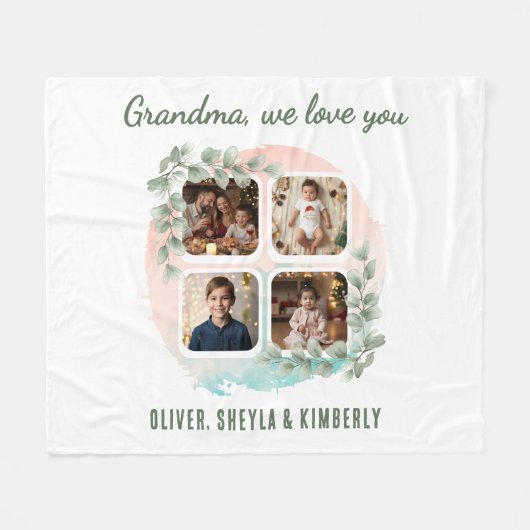 Grandma we love you 6 Photo Collage Eucalyptus Fleece Deken (Voorkant (Horizontaal))