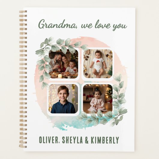 Grandma we love you 6 Photo Collage Eucalyptus Planner (Voorkant)